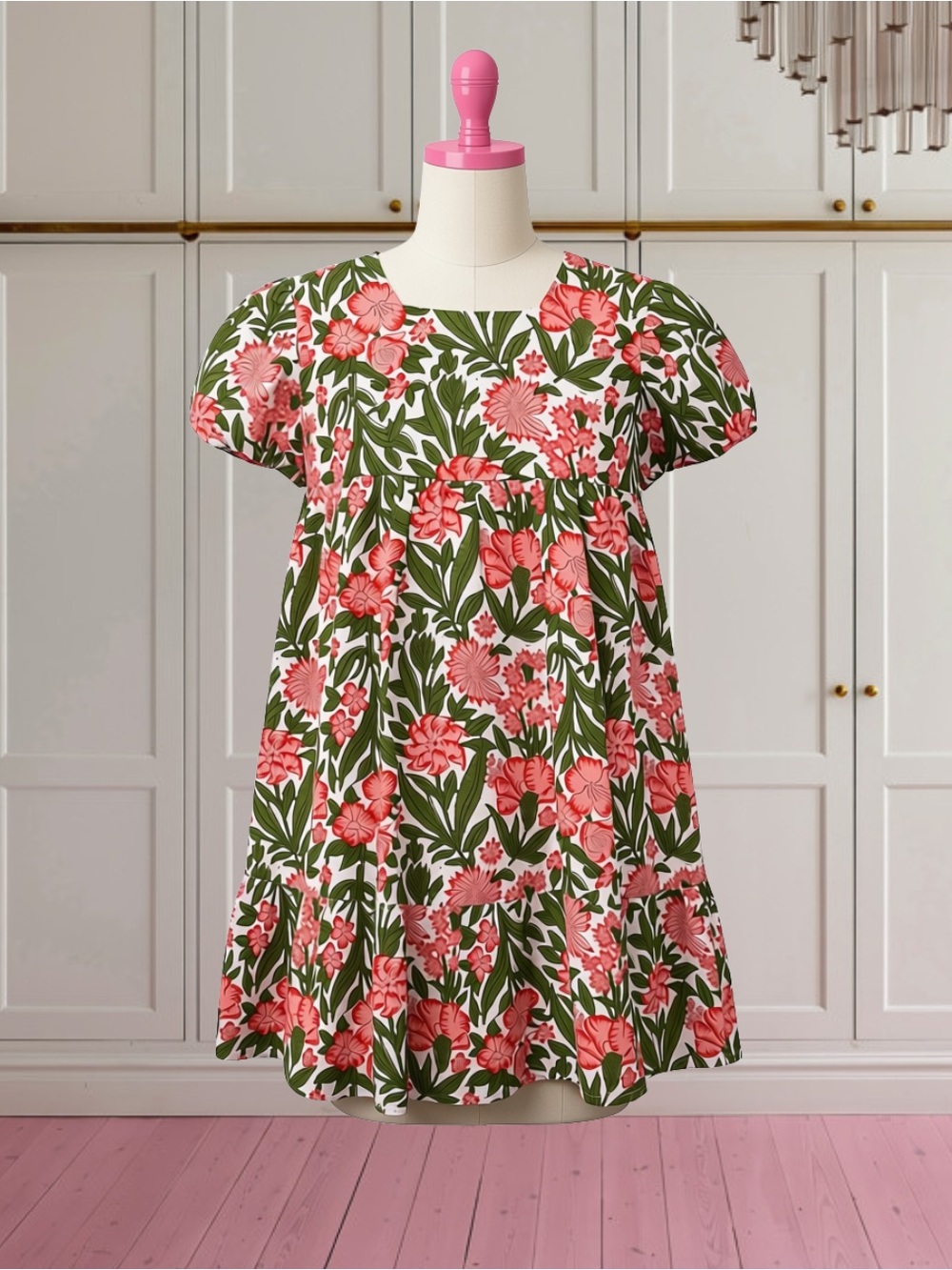 NWT Smockingbird 100% Cotton Floral Block Print Tiered Dress Size 4T